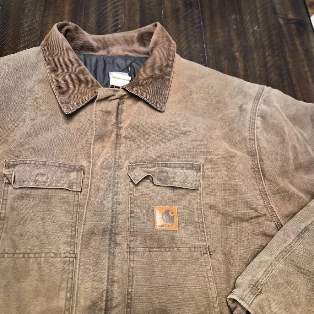 Vintage Carhartt C26 CHT Chore Coat Size 4XL Made In USA Duck Jacket Faded Brown - Picture 2 of 16